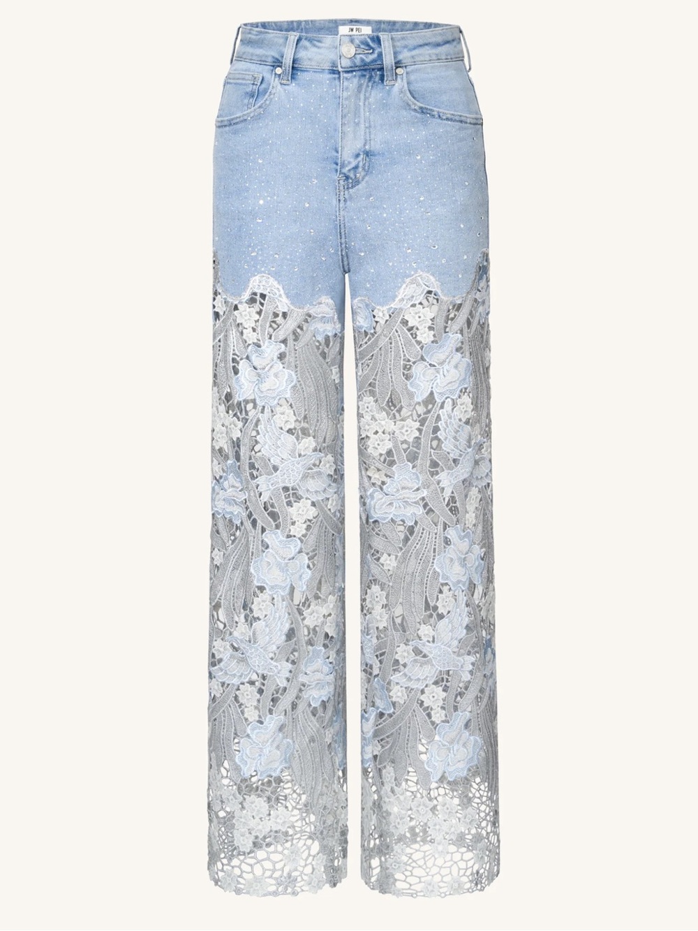 STUNNING AND SOLD OUT Embroidery High Rise Wide Leg Lace Jeans with Rhinestone